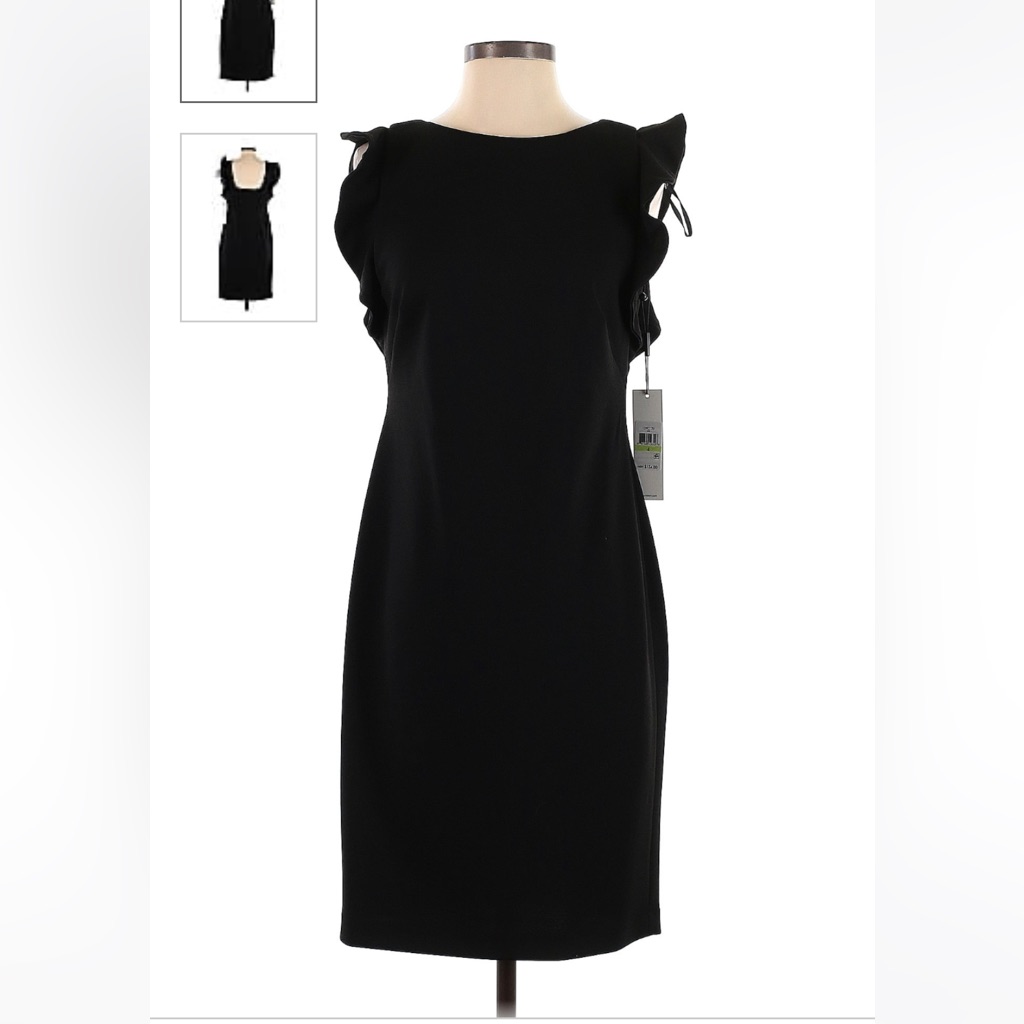 Nwt Calvin Klein Black Ruffle Sleeve Knee Length Formal Cocktail Dress Size 4